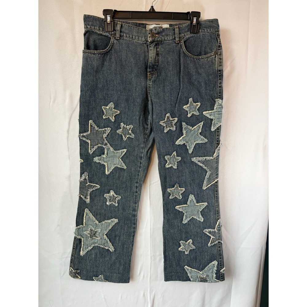 Moschino Jeans Star Patch Denim Crop‎ Pants Y2K Designer Italy Size 8-10 US